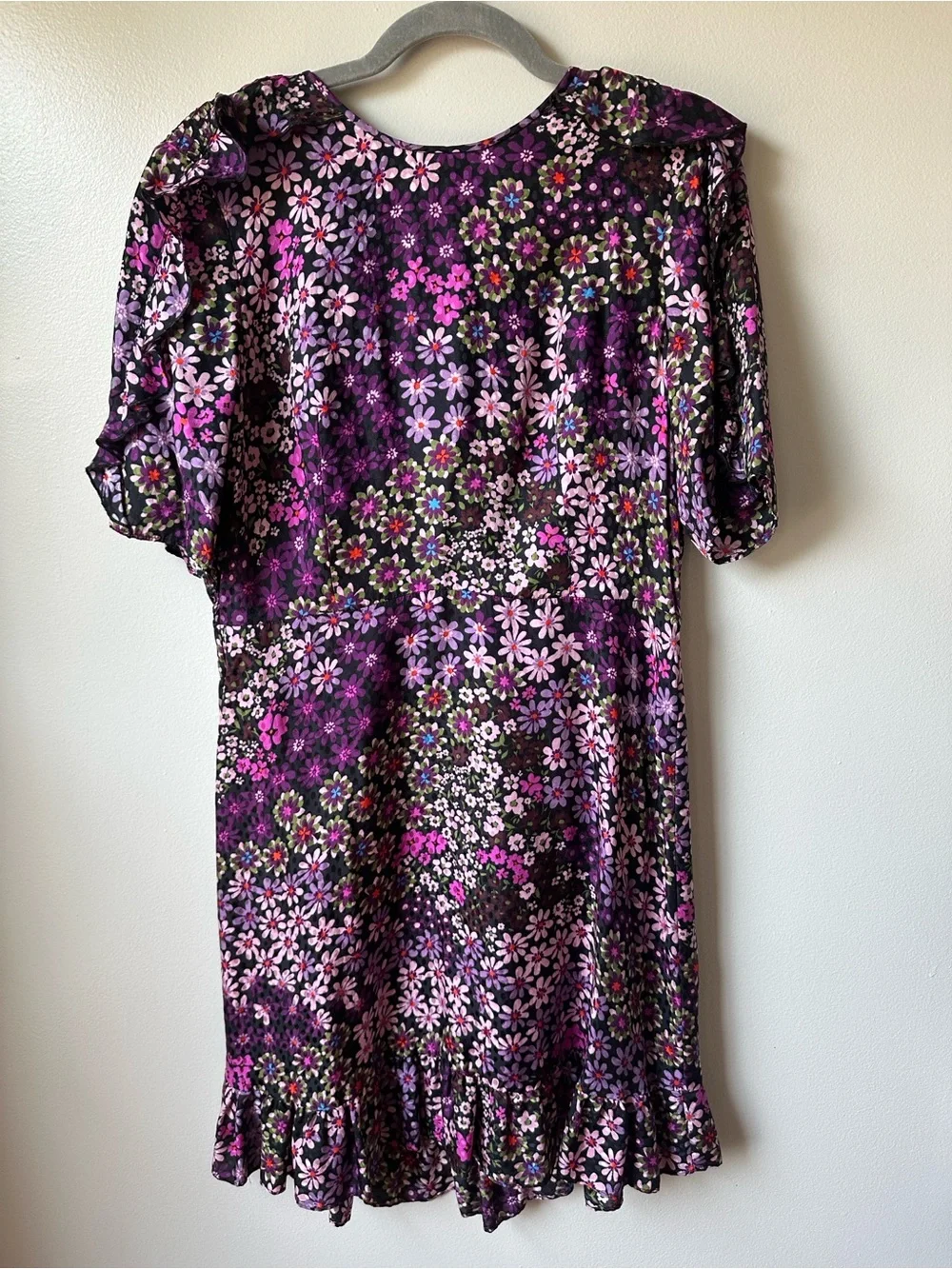 Kate Spade Purple Floral Ruffle Hem Mini Dress Gold Zip - Size 10